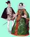 1590 г. Испанская дама в украшенном драгоценностями платье и аристократ